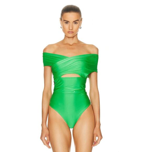 Fleur Du Mal Wrap Front Bodysuit in Peridot Green - Picture 3 of 9